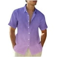 thumbnail image 2 of BXINGOHAI Men Casual Fashion Turndown Collar Gradient Print Short Sleeve Button Shirt Tops Blouse Today Purple,XL, 2 of 5