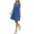 thumbnail image 4 of INSPIRE CHIC Sleeveless Mini Dress for Women's Crew Neck Button Down Pleats Casual Mini Dresses XS Blue, 4 of 6
