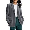 thumbnail image 3 of Nfurl Women's Corduroy Blazers Business Casual Lapel Single Breasted Long Sleeve Suit Jackets Fitted Work Office Ladies Blazer Dark Gray M, 3 of 7