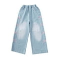 thumbnail image 3 of SGMVNU Girls Fashion Cute Pants Elastic Waist Wide Leg Jeans Casual Pants with Pockets Casual Pants for Girl 9-10 Years z51015B-Light Blue, 3 of 9