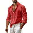 thumbnail image 4 of YTCAMLO 100%Cotton Men's Long Sleeve Shirt, Summer Casual Button Down Business Dress Shirts, Stretch Band Collar Textured Shirts, 4 of 8