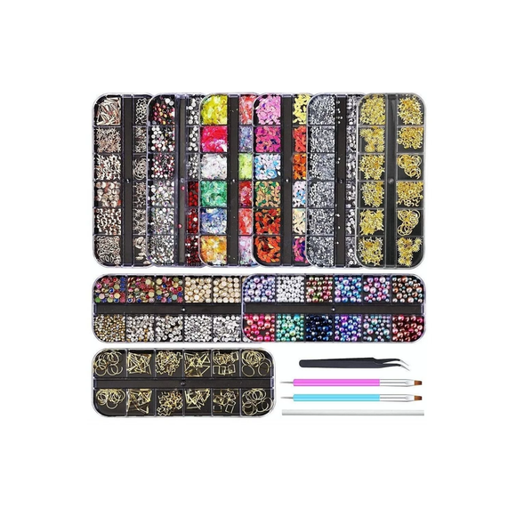 Decoración Strass De Uñas Kit 9 Cajas Gemas Diamantes