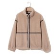 thumbnail image 4 of Women's Fleece Jacket, Oversized Zip Up Winter Coat, Soft Plush Outerwear, High Collar Warm Jacket, Casual Winter Coat, Fall Fashion Jacket, Pocket Detail Coat Beige L, 4 of 6