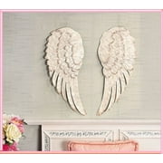 Angel Wings Wall Decoration Off White, Antique Hanging Stunning Metal Angel Wings Wall Décor Decorative Angel Wings Wall Sculpture Indoor Outdoor Hanging for Home Bedroom Living Room Garden Set of 2