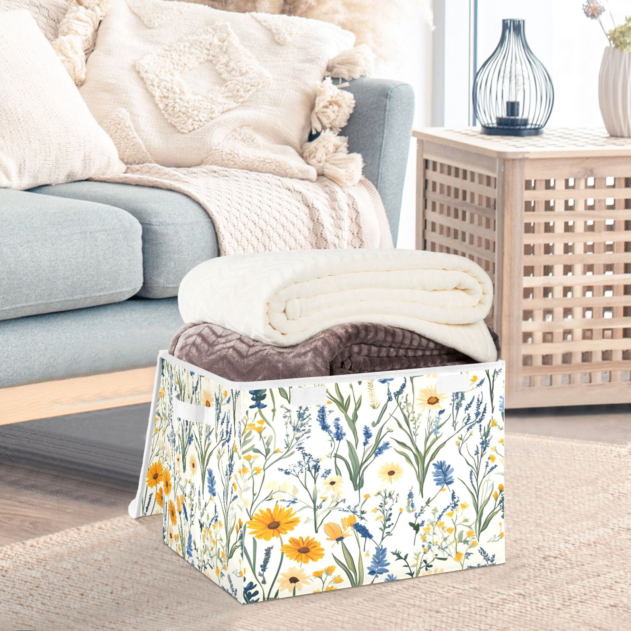 Ryvnso Retro Floral-a1 Large Lidded Foldable Storage Baskets Cubes Boxes Lids Bin for Home