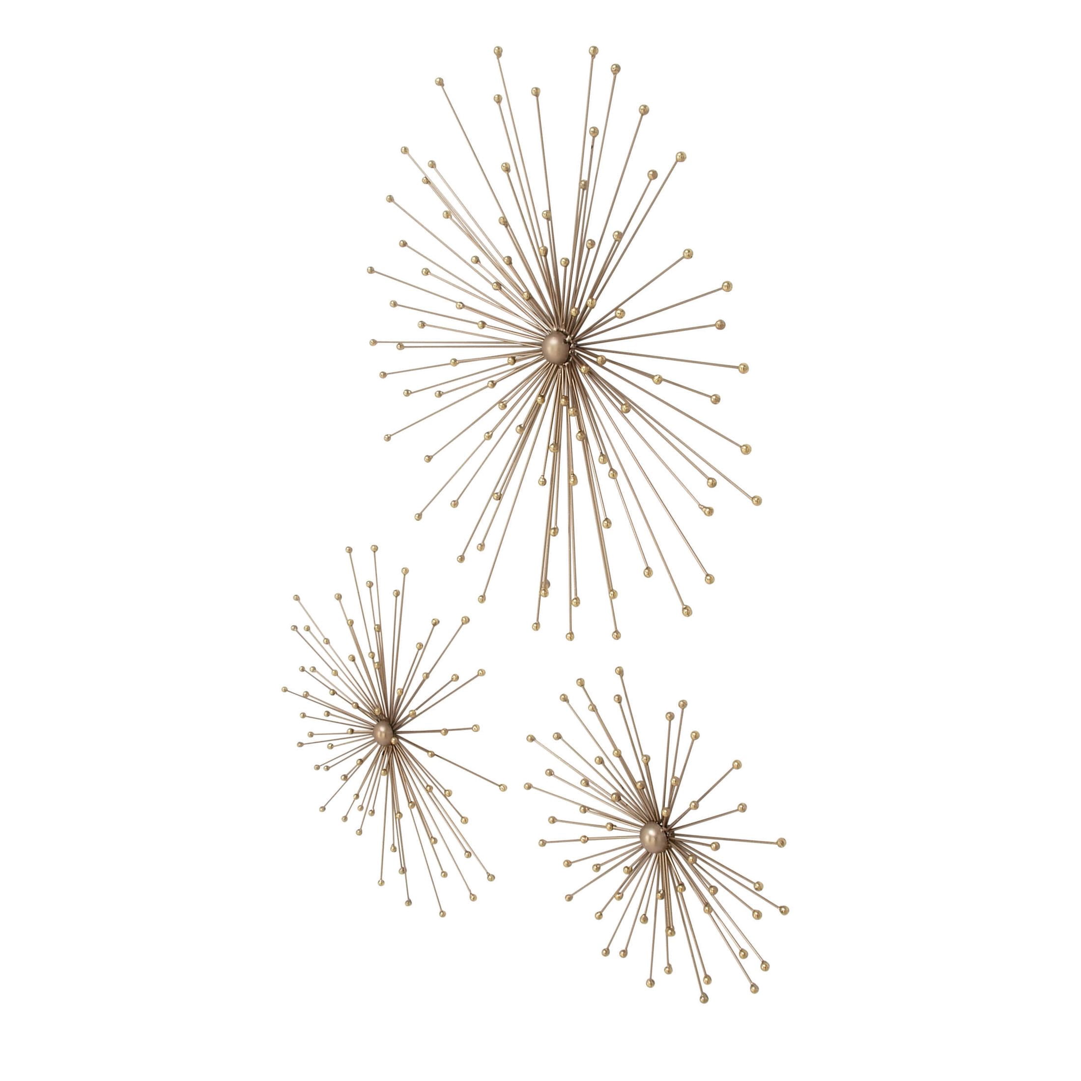 DecMode Gold Metal 3D Starburst Wall Decor (3 Count)