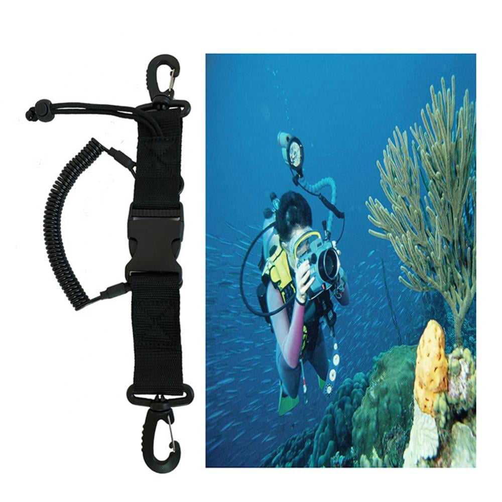 Scuba Diving PU Spring Coil Camera Lanyard Strap Clips Quick Release Buckle 