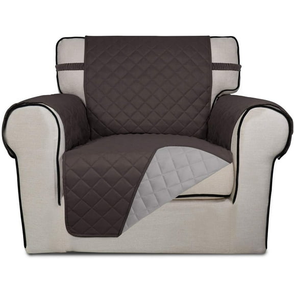 Reversible Quilted Sofa Cover, Water Resistant Slipcover Furniture Protector, Washable Couch Cover with Non Slip and Elastic Straps for Kids, Dogs, Pets (Chair, Chocolate/Beige)