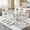 Table+Six White Chairs, variant on LUFTUT Modern Dining Table Set for 6, Faux Marble Rectangular Dining Room Table Set with 63 in Faux Marble Tabletop & 6 Light Gray Pu Upholstered Chairs Ideal for Dining Room, Kitchen, Easy Assembly