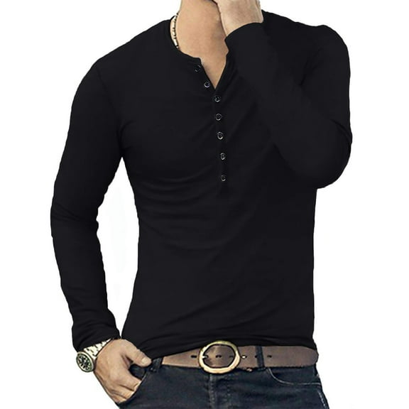 YYDGH Men's Henley Shirts Long Sleeve Basic Cotton Pullover T Shirt Casual Solid Color Slim Fit Lightweight Button Tops