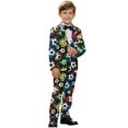 thumbnail image 2 of Xoenoiee Soccer Paint Splatter Print Boys Outfit Kids Tuxedo Suit Set Teens Graduation Outfits Dress Wear Blazer Set Prom Outfit, Size 11-12 Years, 2 of 7