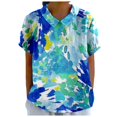 thumbnail image 1 of TSADFHJI T-Shirts Grande Taille pour Femmes, Mode Rétro Colorée, Col Rabattu, Manches Courtes, Bleu, 1 of 5