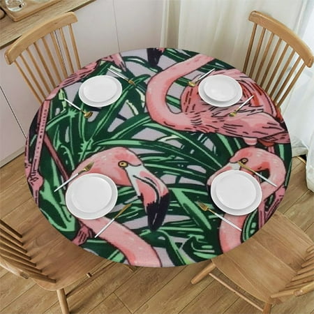 

Patifu Flamingos Palm Leaves Round Table Cover Stain Resistant Washable for Indoor Outdoor Tablecloth Kitchen Dining Wedding Parties 100% Polyester Fiber 31 -35