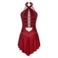 thumbnail image 4 of Kaerm Women Sleeveless Lyrical Dance Dress Shiny Rhinestone Figure Ice Skating Leotard Dresses Burgundy S, 4 of 7
