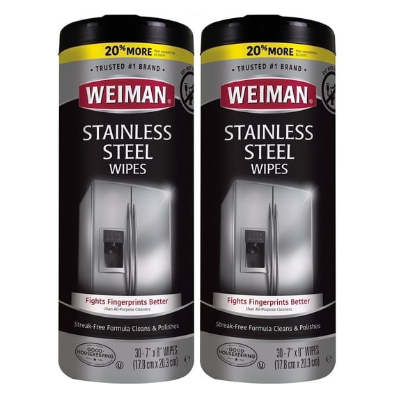 Weiman Stainless Steel Cleaner Wipes Fingerprint Resistant Removes Watermarks and Grease, 2 Pack