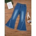 thumbnail image 6 of YiZYiF Kids Girls Flared Jeans Casual Raw Hem Ripped Jeans Bell Bottom Denim Pants, 6 of 7