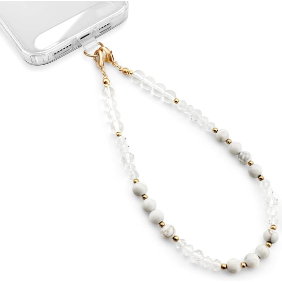 Natural Stones Cute Phone Charm Detachable Phone Strap Hook Hands-Free Phone Wrist Strap Cell Phone Lanyard for Women - Iphone Accessories Keychain White Howlite