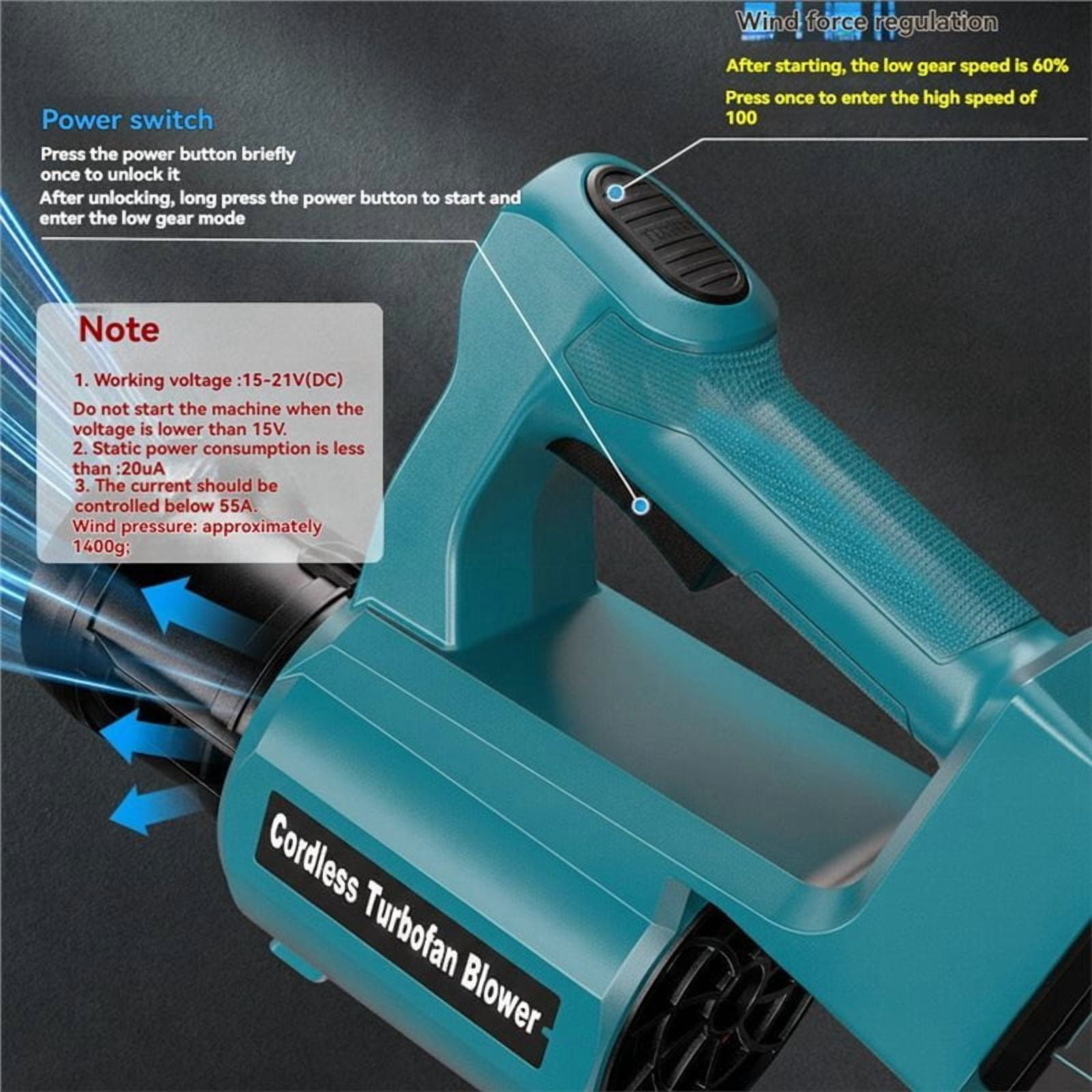 Cordless Turbofan Blower For Ma*kita 18V Battery- Leaf Blower Dryer 40000RPM 1200W Power Ideal For Patio Snow Blowing Cleanin