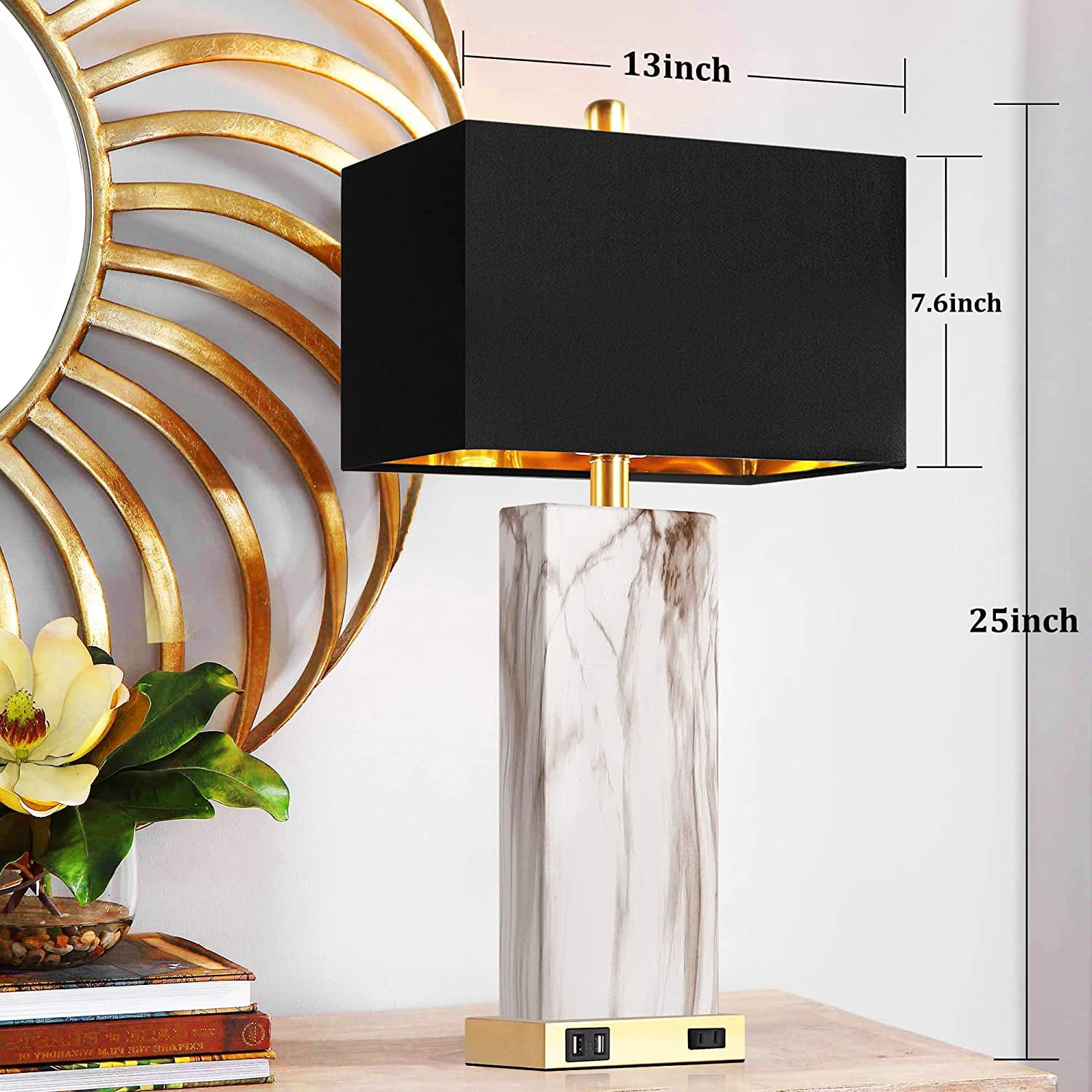 Partphoner Modern Ceramic Touch Control Table Lamp Set of 2 with 2 USB Ports, 3-Way Dimmable