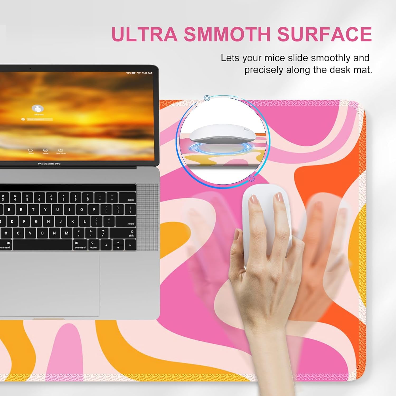 Pink Desk Mat Desktop, Computer Large Mouse Pad for Desk, Gaming Desk Pad Matt, Mousepad with Non-Slip Base, Cute XXL Keyboard Mat for Office Women Laptop, Abstract Modern Colorful