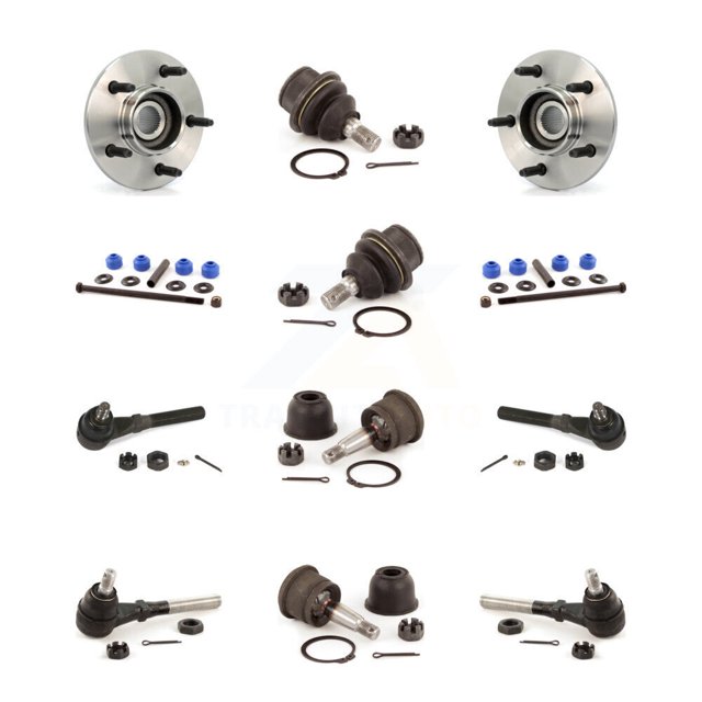Transit Auto Front Hub Bearing Upper Lower Ball Joint Outer Inner Tie Rod & Sway Bar Stabilizer Link Kit (12Pc) for Car Ford F-150 4WD with 2-Wheel ABS - Left Right Side (Driver Passenger) K7T-110416