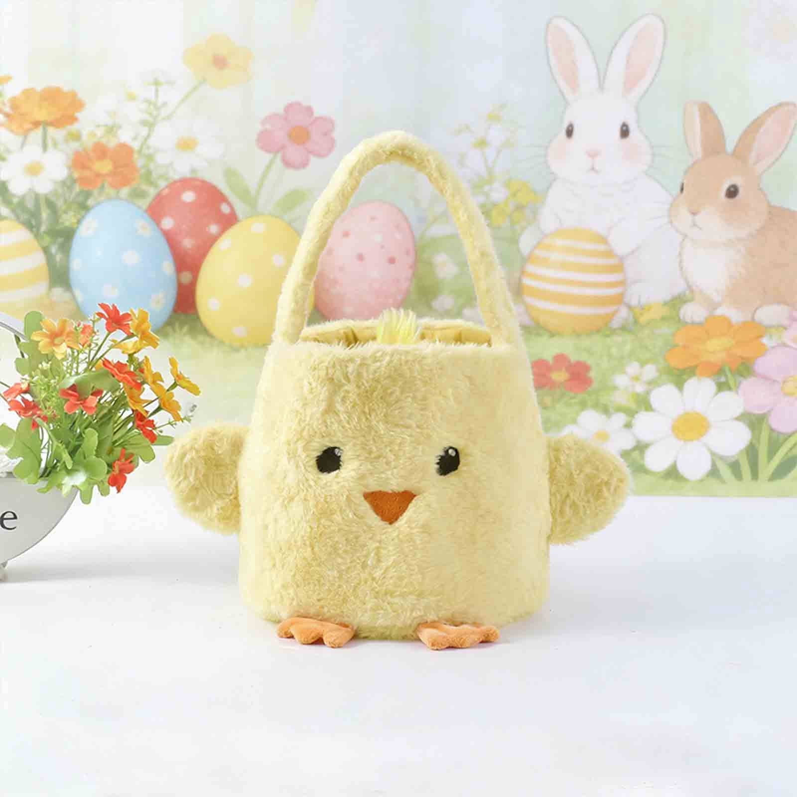 REZUOFI 3 Pcs Easter Basket Bag with Handles for Egg Storage and Home Decor, Cute Chick Pattern Reusable Tote for Spring Party Supplies and Holiday Gifts