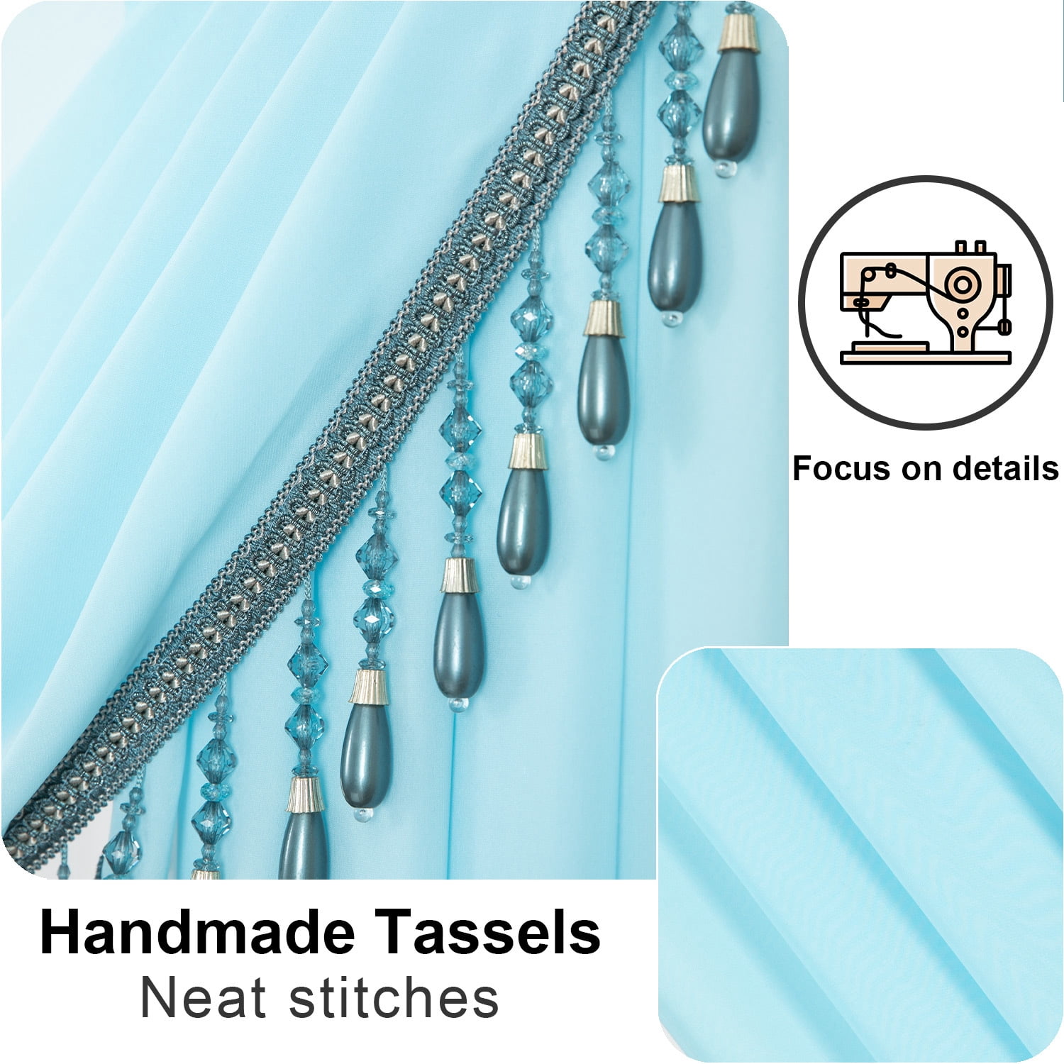 VOGOL Sheer Window Curtains Valance, 1 Panel Retro Style Drapes for Living Room with 2 Swags, Luxury Waterfall Valances for Home Wedding Party, 59 inches Wide, Light Blue