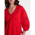 thumbnail image 5 of Time and Tru Women's Embroidered Poet Blouse with Long Bishop Sleeves, Sizes XS-XXXL, 5 of 6
