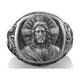 thumbnail image 4 of Savior Jesus Christ with Cross Sterling Silver Square Signet, Christian Mens Ring, Religious Gifts, Pinky Rings for Women, Catholic Gifts, 4 of 5