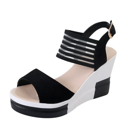 

Women Roman Buckle Waterproof Platform Super High Heel Fish Mouth Wedge Sandals Wedges for Women