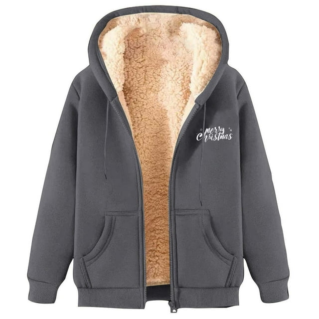 Lovzfmll Veste en Molleton de Noël pour Femme, Style Chandail à Capuchon Mode Gris Foncé, TG