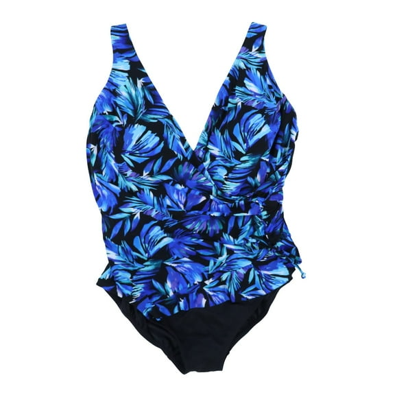 Swim Solutions Women's Printed One-Piece Swimsuit Blue 14