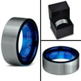 thumbnail image 4 of Tungsten I Love You 3000 Quote Engraved Band Ring 8mm Men Women Comfort Fit Blue Flat Cut Brushed Gray Polished, 4 of 4