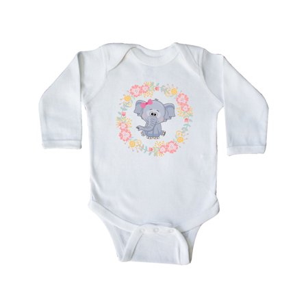 

Inktastic Girl Elephant Rose Wreath Gift Baby Girl Long Sleeve Bodysuit
