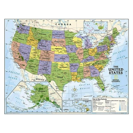 National Geographic: Kids Political USA Education: Grades 4-12 Wall Map - Laminated (51 X 40 Inches)