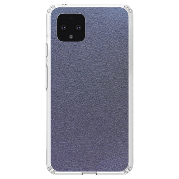 DistinctInk Clear Shockproof Hybrid Case for Google Pixel 4 (5.7" Screen) - TPU Bumper, Acrylic Back, Tempered Glass Screen Protector - Dark Grey Faux Leather Print Design - Printed Faux Leather Image