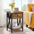 thumbnail image 2 of Nightstands Set of 2, Modern Bedside End Tables, Night Stands with Drawer and Storage Shelf for Living Room Bedroom, Industrial Metal Frame, 2 of 7
