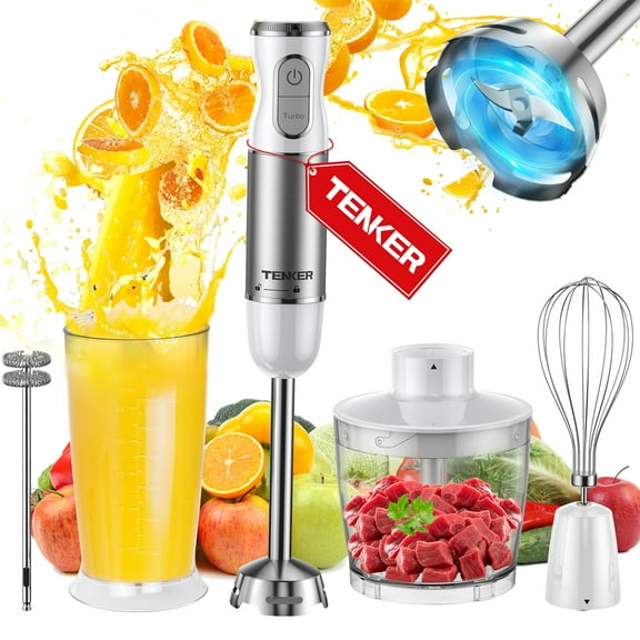 450W Immersion Blender 5 in 1 Electric Hand Blender,30 Speed Mode with Mixing Beaker,Chopper,Whisk and Milk Frother For Baby Food