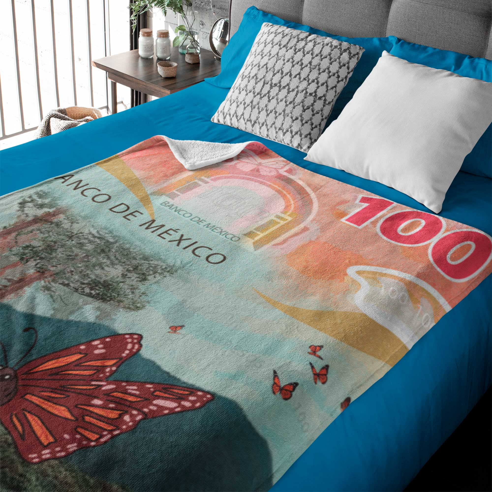 Cobija Manta Frazada Diseño de Billete de 100 con Mariposas Cien Ultra ...