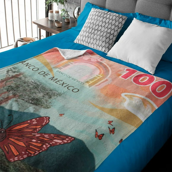 Cobija Manta FRAZADA Juana Gallo Diseño de Billete de 100 con Mariposas Ultra Suave y ligera