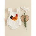 thumbnail image 6 of Baby Girls Rompers Fuzzy Rooster Embroidery Fly Sleeve Ruffles Infant Bodysuits Summer Clothes with Headband, 6 of 10