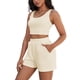 thumbnail image 4 of Conjuntos de 2 piezas para mujer ATHLECHIC, tops cortos de punto acanalado y pantalones cortos con bolsillo M en color albaricoque, 4 of 5