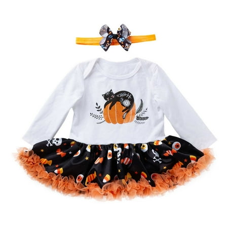 

QIPOPIQ Toddler Girls Casual Dresses Clearance Toddler Baby Girls Halloween Cartoon Long Sleeve Romper Skirt Halloween Suit