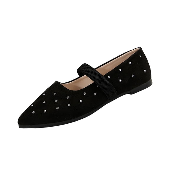 HomeDM Women's Ballet Flats Closed Pointy Toe Slip On Mary Jane Shoes Comfortable Dressy for Walking Casual Work, Black Size 9.5