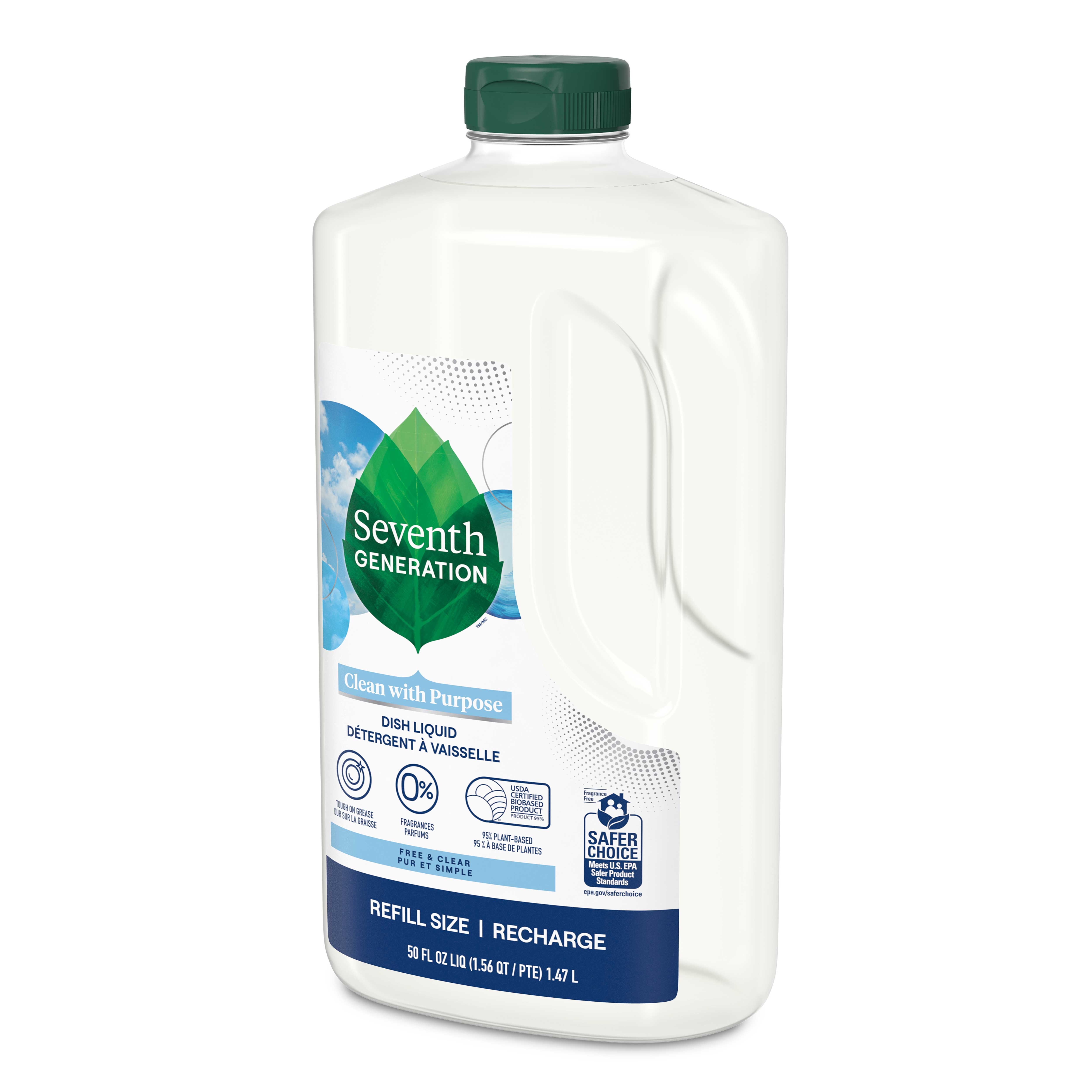 Seventh Generation Free and Clear Sensitive Skin Liquid Dish Soap Refill, 50 Ounce -- 3 per case