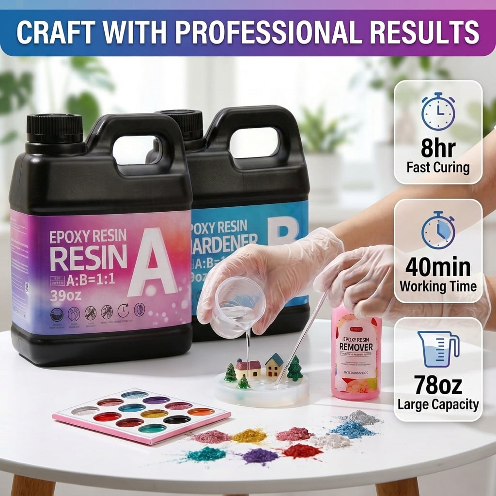78oz Crystal Clear Epoxy Resin Kit With Free 250ml Resin Cleaner & 12 Pearlescent Powders, 1:1 Mix Ratio, Beginner-Friendly, Ideal For Pendants, Coasters & Crafts, Perfect Gift For Mother's Day & Gra