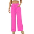 thumbnail image 2 of FRSASU Women's Soft Casual Pants Elastic Waist Drawstring Comfy Lounge Straight Leg Pajama Pants with Pockets Hot Pink, 2 of 8