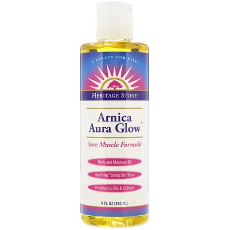 Heritage Store  Arnica Aura Glow  Body and Massage Oil  Sore Muscle Formula  8 fl oz  240 (Best Remedy For Sore Muscles)