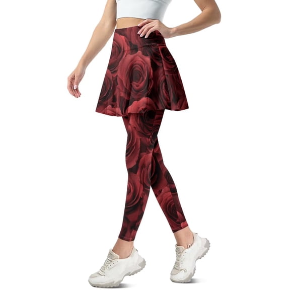 FUIALDOLG Retro Blossoms Print Pleated Skirt Leggings Camo Yoga Leggings for Women Lady Athletic Golf Skirts with Leggings Tennis Clothing Casual Trousers,Size L