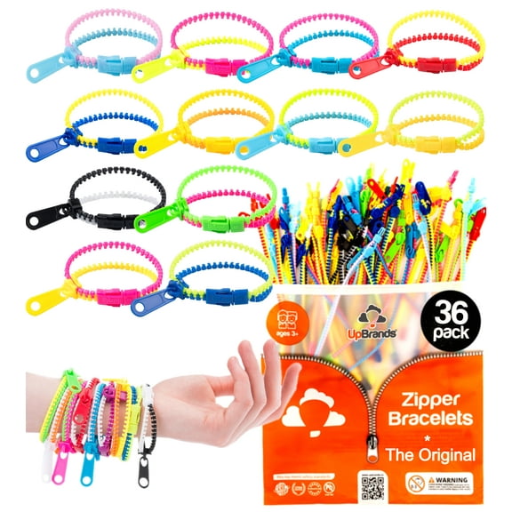 UpBrands 36 Zippy Bracelet Fidget, Easter Party Favors For Kids Zipper Bracelets